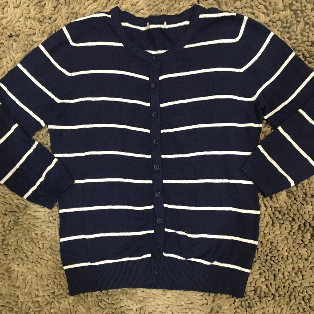 Navy and white striped cardigan